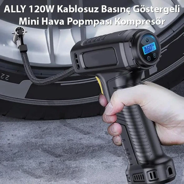 ALLY 120W Kablosuz Basınç Göstergeli Mini Hava Popmpası Kompresör - 2