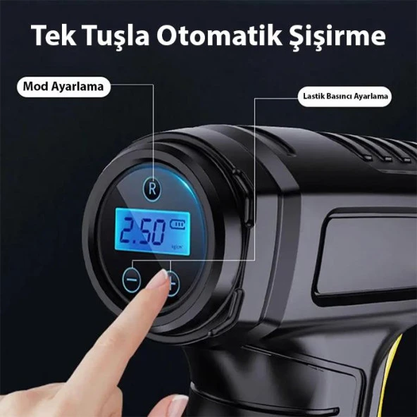 ALLY 120W Kablosuz Basınç Göstergeli Mini Hava Popmpası Kompresör - 6