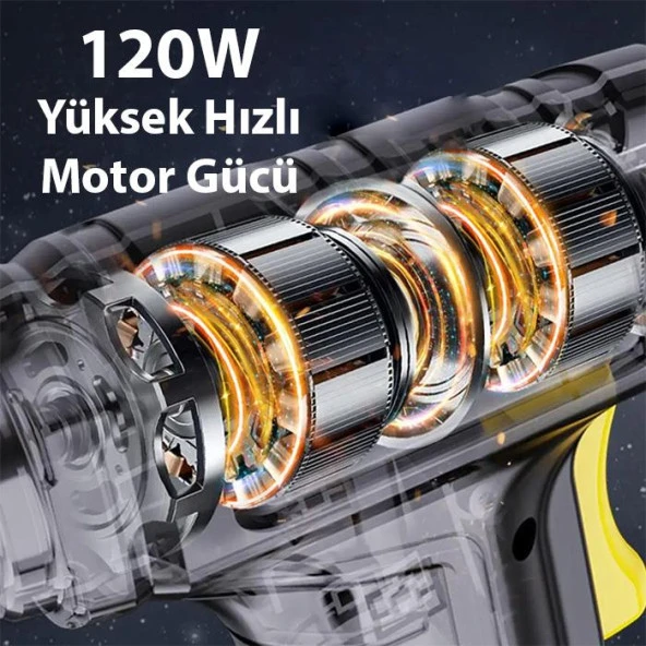 ALLY 120W Kablosuz Basınç Göstergeli Mini Hava Popmpası Kompresör - 7