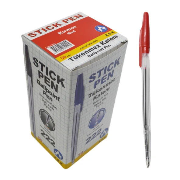 Ark Tükenmez Kalem 1.0 mm 50'li Kutu Kırmızı Kod:222