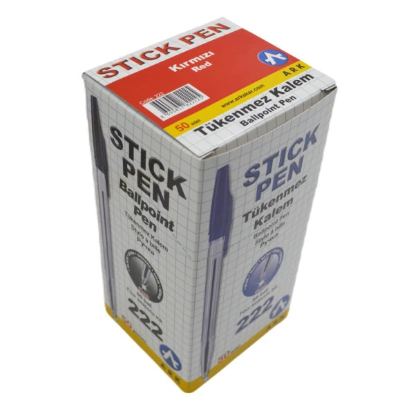 Ark Tükenmez Kalem 1.0 mm 50'li Kutu Kırmızı Kod:222 - Resim 2