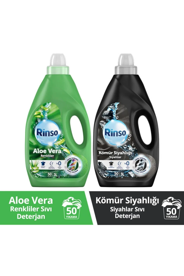 Rinso Sıvı Deterjan Aloe Vera Renkliler İçin 3 Lt + Rinso Kömür Siyahlar İçin 3 Lt - 1