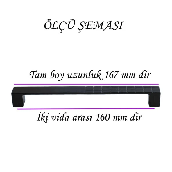 4 Adet Bihter Desenli Kulp 160 mm Siyah Mutfak Kulpu Çekmece Dolap Kapak Kulbu Metal  Mobilya Dolabı - 2
