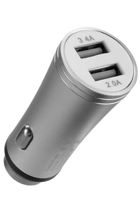 HY-X60 3.4A Hızlı Şarj 2 USB Gümüş Metal Araç Şarj Cihazı