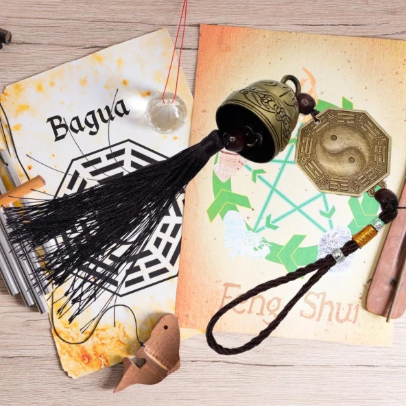 Çin Feng Shui Şans ve Bereket Metal Bagua Çan 40 cm - Resim 4