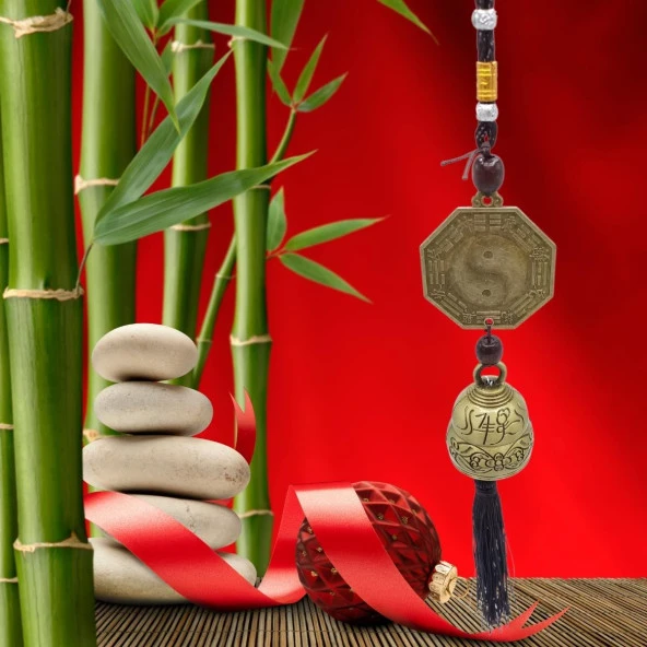 Çin Feng Shui Şans ve Bereket Metal Bagua Çan 40 cm - Resim 5