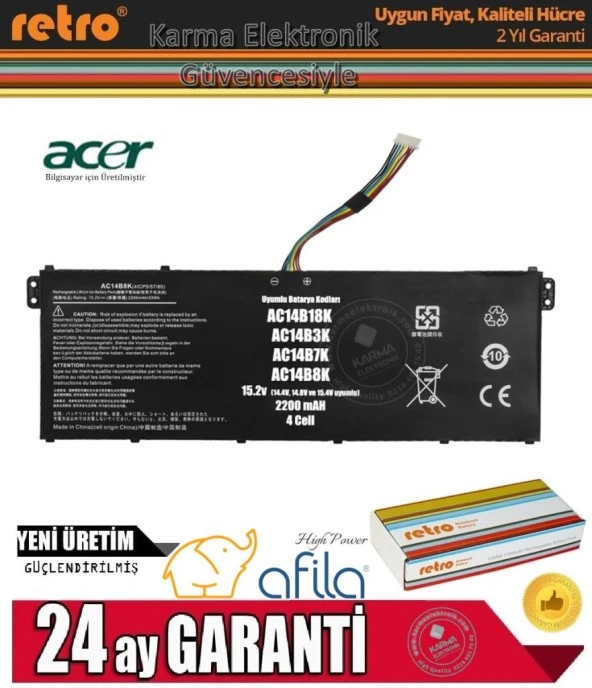 Acer Aspire ES1-572-31FA Notebook Batarya - Pili / Ver.2 - 4Cell / 15.2V