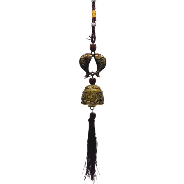 Çin Feng Shui Şans ve Bereket Metal Koi Balık Çan 35 cm - Resim 2
