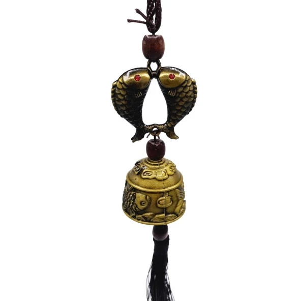 Çin Feng Shui Şans ve Bereket Metal Koi Balık Çan 35 cm - Resim 3