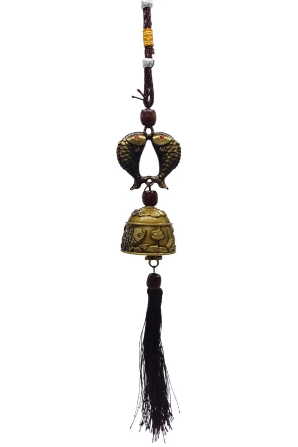 Çin Feng Shui Şans ve Bereket Metal Koi Balık Çan 35 cm - Resim 6