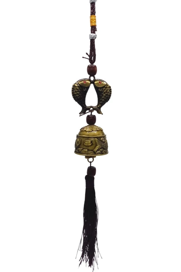 Çin Feng Shui Şans ve Bereket Metal Koi Balık Çan 35 cm - Resim 7
