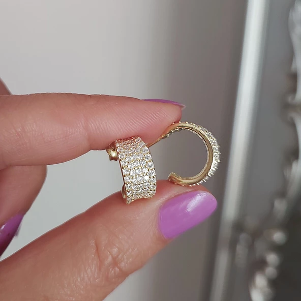 Vaoov 925 Ayar Gümüş Pave Taşlı Halka Küpe - Resim 2