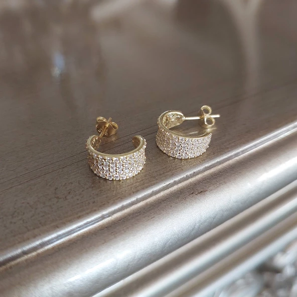 Vaoov 925 Ayar Gümüş Pave Taşlı Halka Küpe - Resim 3