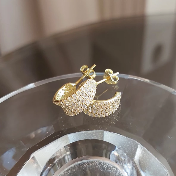 Vaoov 925 Ayar Gümüş Pave Taşlı Halka Küpe - Resim 5