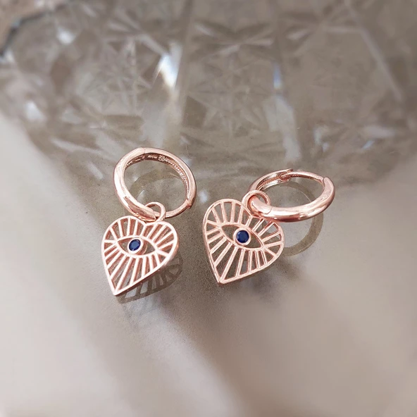 Vaoov 925 Ayar Gümüş Kalpli Rose Göz Küpe - Resim 4