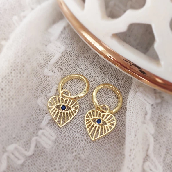 Vaoov 925 Ayar Gümüş Kalpli Gold Göz Küpe - Resim 5