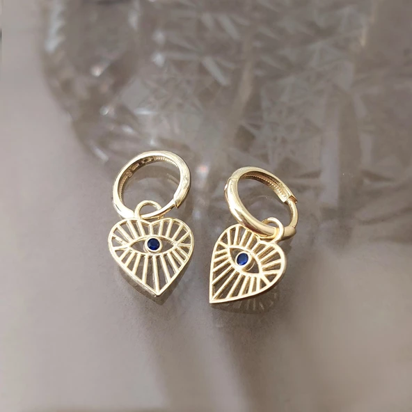 Vaoov 925 Ayar Gümüş Kalpli Gold Göz Küpe - Resim 4