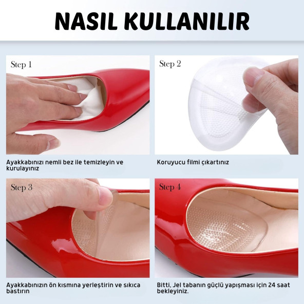 Stiletto İçi Kaydırmaz Jel Ön Tabanlık, Yapışkanlı, Nasır Koruyucu, Şeffaf Silikon Ayakkabı Tabanlığı - 11