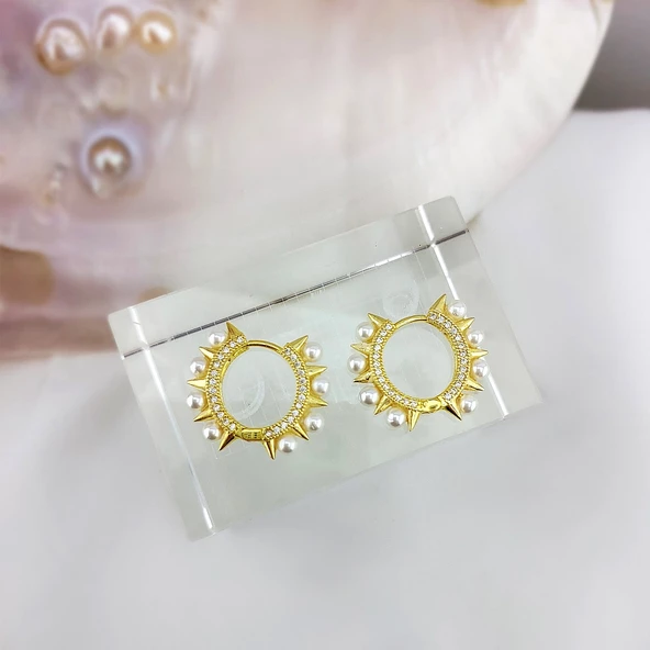 Vaoov 925 Ayar Gümüş İncili Halka Küpe - Resim 5