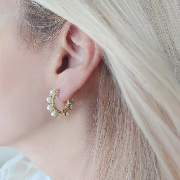 Vaoov 925 Ayar Gümüş İncili Halka Küpe - Resim 4