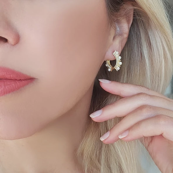 Vaoov 925 Ayar Gümüş İncili Halka Küpe ürün görseli