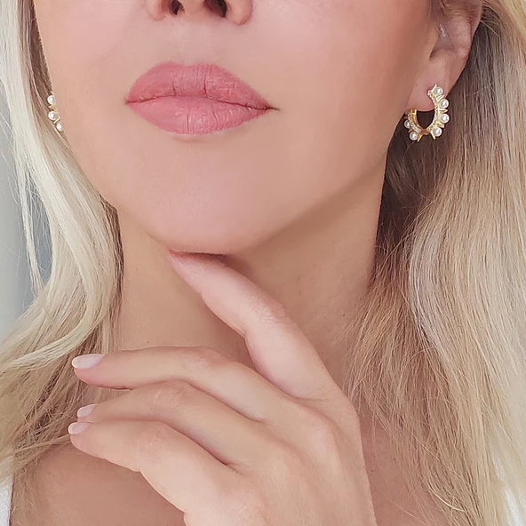 Vaoov 925 Ayar Gümüş İncili Halka Küpe - Resim 3