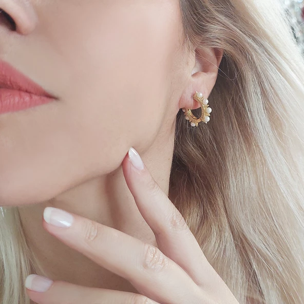 Vaoov 925 Ayar Gümüş İncili Halka Küpe - Resim 6