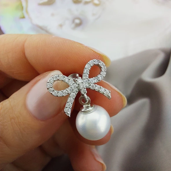 Vaoov 925 Ayar Gümüş Kurdeleli İnci Küpe - Resim 6