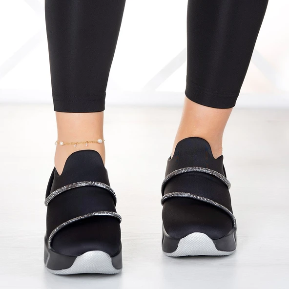 Erkan Saçmacı Barbara Siyah Streç Platin Taşlı Sneaker - 4