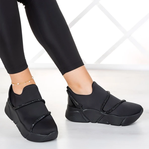 Erkan Saçmacı Barbara Siyah Streç Siyah Taşlı Sneaker - 2