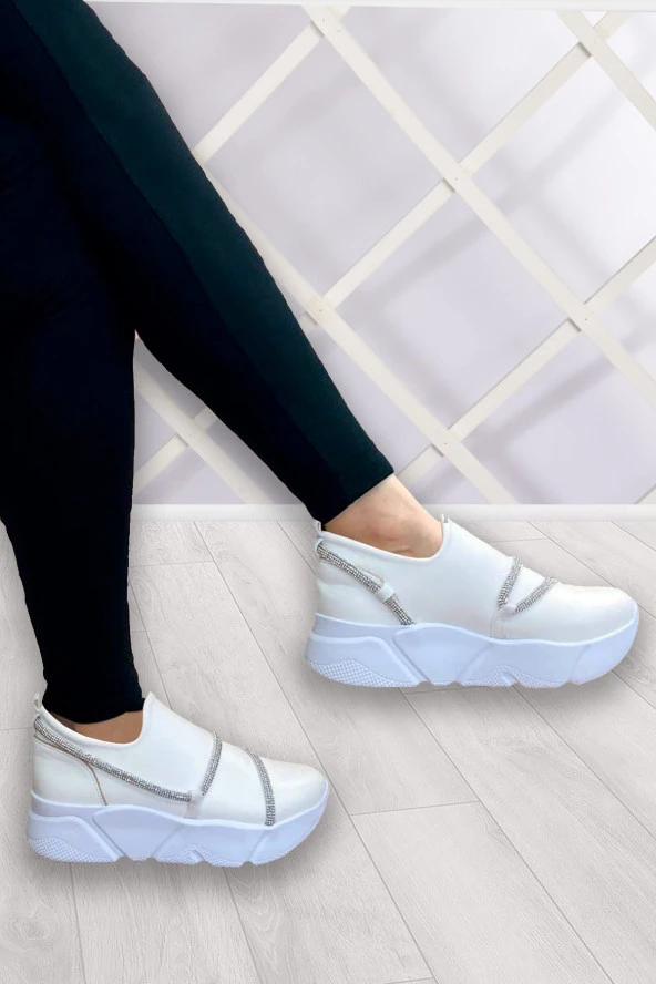 Erkan Saçmacı Barbara Beyaz Vegan Gümüş Taşlı Sneaker