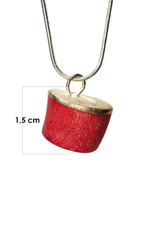 Mercan Doğal Taşı Zincirli El Yapımı Kolye Uç: 1,5 cm Zincir: 20 cm Kutulu - 6