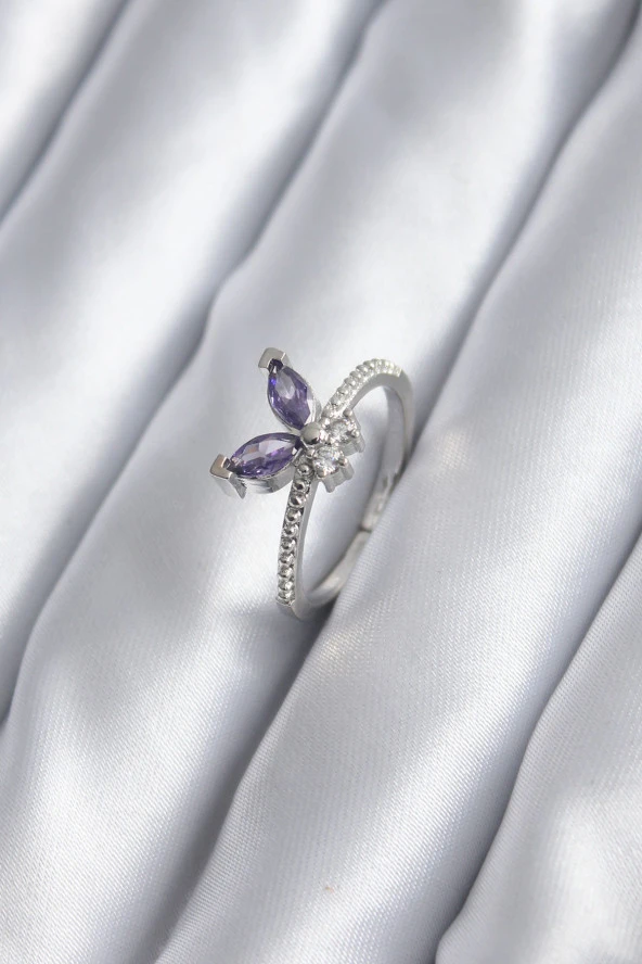 Gümüş Renk Zirkon Taşlı Kelebek Model Kadın Yüzük - TJ-BYK2839 ürün görseli 1