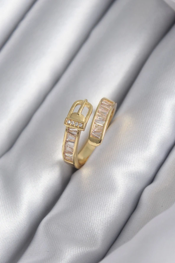 Pirinç Gold Renk Zirkon Taş Detay Kemer Model Kadın Yüzük - TJ-BYK2942 ürün görseli 1