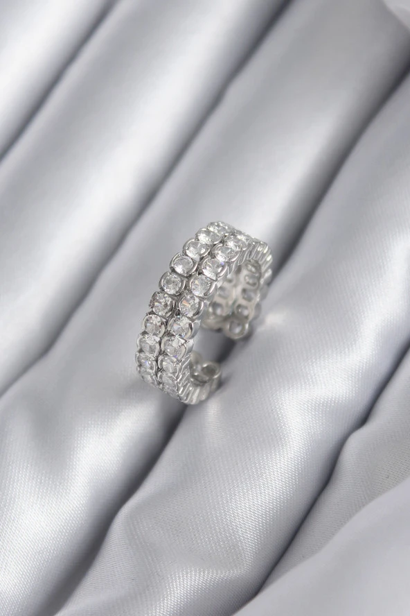 Pirinç Gümüş Renk Zirkon Taşlı Kadın Yüzük - TJ-BYK2938 ürün görseli 1