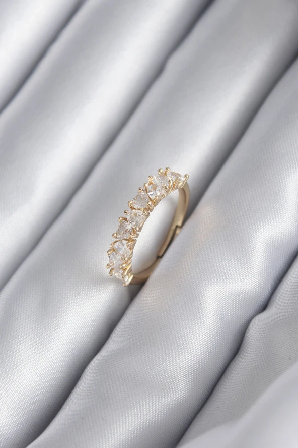 Pirinç Gold Renk Zirkon Taş Kalp Model Kadın Yüzük - TJ-BYK2927 ürün görseli 1