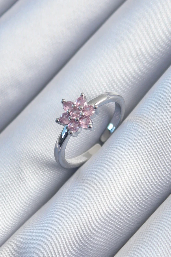 Pirinç Gümüş Renk Pembe Lotus Model Kadın Yüzük - TJ-BYK2909 ürün görseli 1