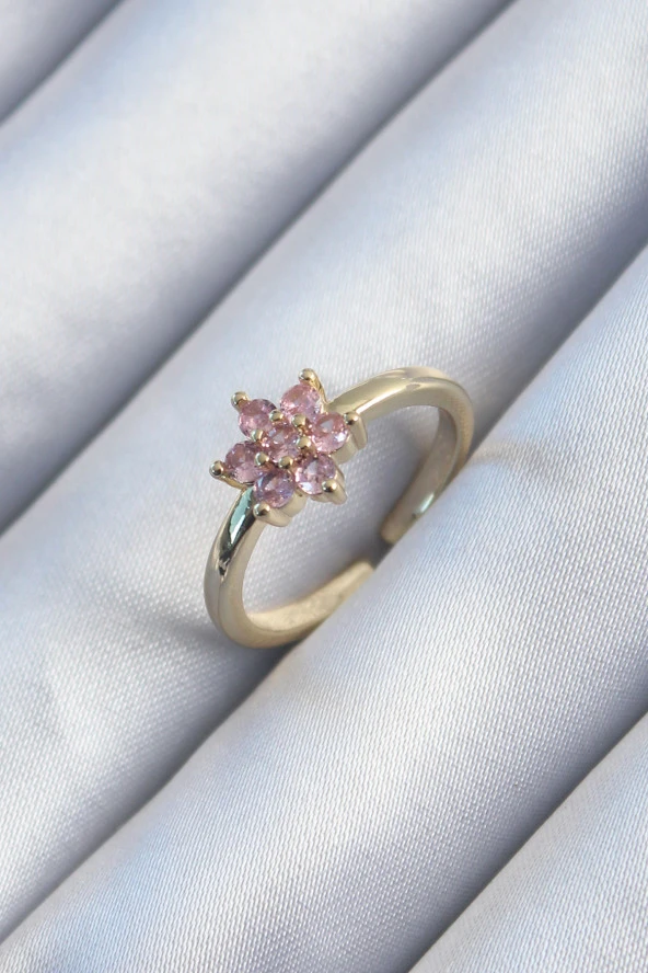 Pirinç Gold Renk Pembe Zirkon Taş Lotus Model Kadın Yüzük - TJ-BYK2908 ürün görseli 1