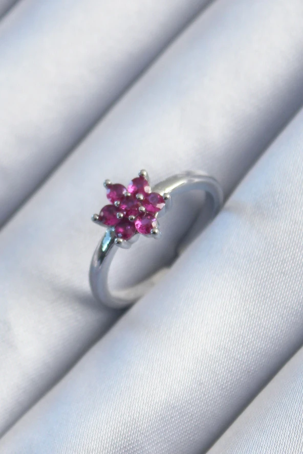 Pirinç Gümüş Renk Pembe Zirkon Taşlı Lotus Model Kadın Yüzük - TJ-BYK2905 ürün görseli 1