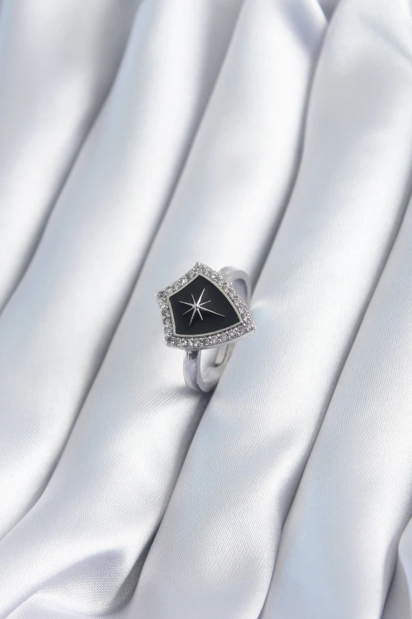 Gümüş Renk Zirkon Taşlı Kutup Yıldızı İşleme Kadın Yüzük - TJ-BYK2885 ürün görseli 1