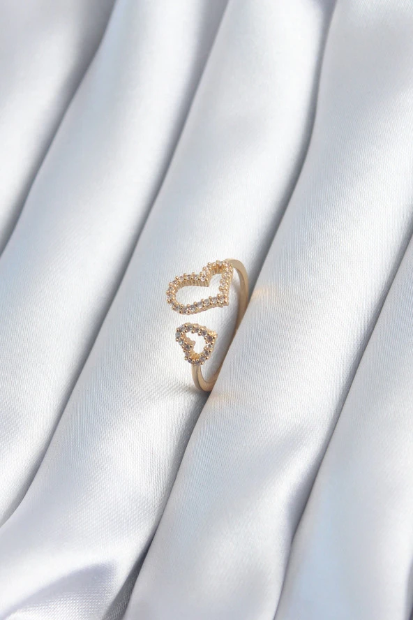 Pirinç Gold Renk Zirkon Taşlı Kalp Model Yüzük - TJ-BYK2887 ürün görseli 1