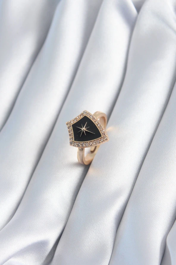 Gold Renk Zirkon Taşlı Kutup Yıldızı İşleme Kadın Yüzük - TJ-BYK2884 ürün görseli 1