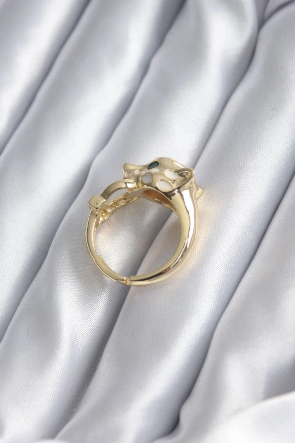 Gold Renk Kaplan Model Zirkon Taş Detay VİP Kadın Yüzük - TJ-BYK2853 - Resim 2