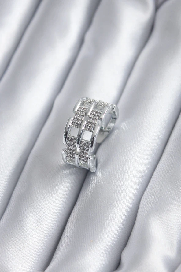 Gümüş Renk Zirkon Taşlı Kemer Model Kadın Yüzük - TJ-BYK2825 ürün görseli 1