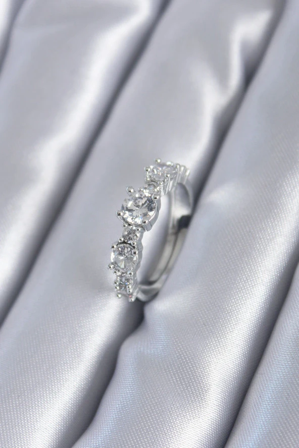 Gümüş Renk Zirkon Taşlı Kadın Yüzük - TJ-BYK2801 ürün görseli 1