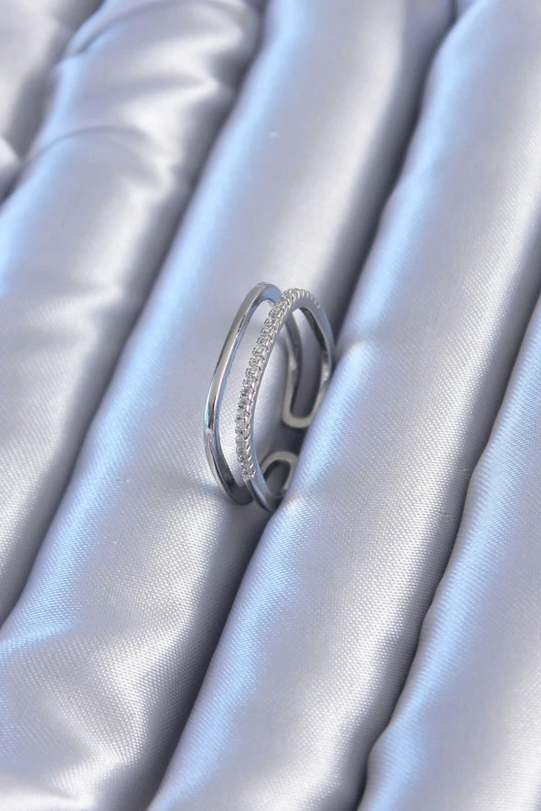 Zarif Model 2'li Gümüş Renk Pirinç Kadın Yüzük - TJ-BYK2781 ürün görseli 1