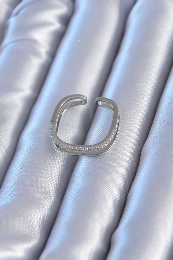 Zarif Model 2'li Gümüş Renk Pirinç Kadın Yüzük - TJ-BYK2781 - Resim 2