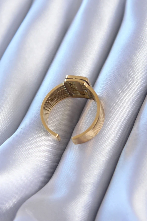 316L Çelik Gold Renk Zirkon taşlı Kaburga Model Kadın Yüzük - TJ-BYK2760 - Resim 2