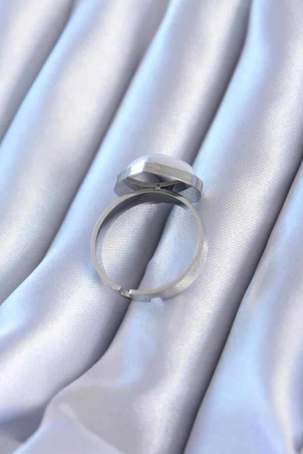 316L Çelik Gümüş Renk İncili Kalp Model Kadın Yüzük - TJ-BYK2756 - Resim 2