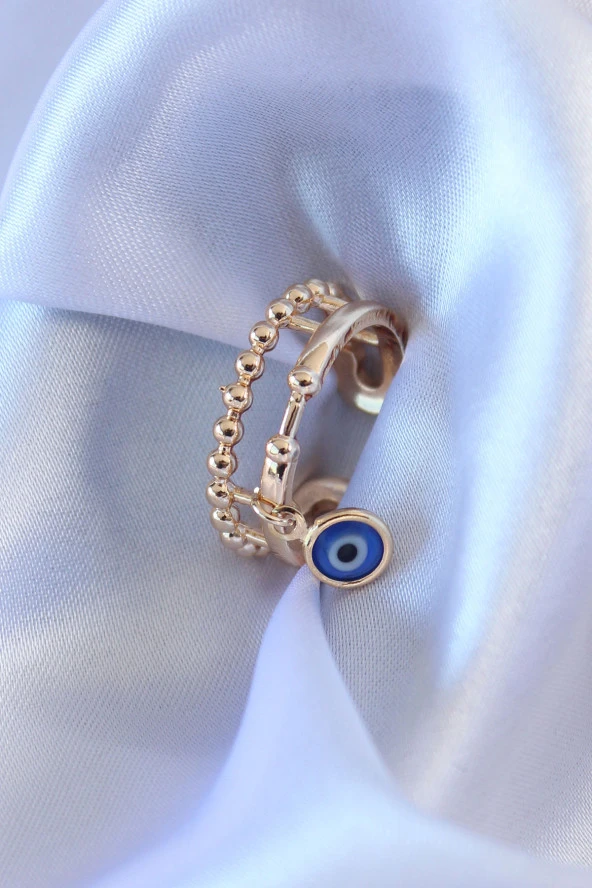 Gold Renk Sallantı Nazar Boncuklu Kadın Yüzük - TJ-BYK2679 ürün görseli 1